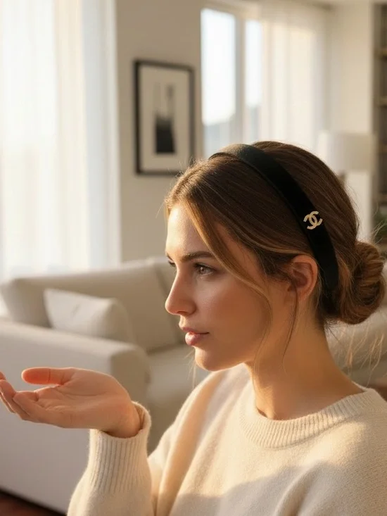 CHANEL Black Headband with Gold CC Turnlock Logo - Picture 8 of 8